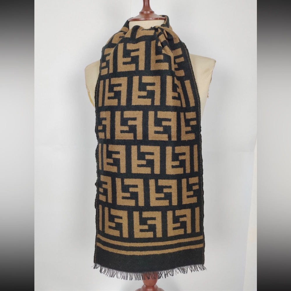 Genuine Fendi Black and Tan Geometric Scarf